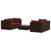 vidaXL 5-tlg. Garten-Lounge-Set mit Kissen Poly Rattan Braun