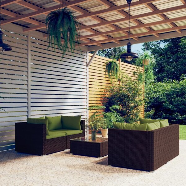 vidaXL 5-tlg. Garten-Lounge-Set mit Kissen Poly Rattan Braun