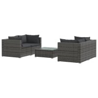 vidaXL 5-tlg. Garten-Lounge-Set mit Kissen Poly Rattan Grau