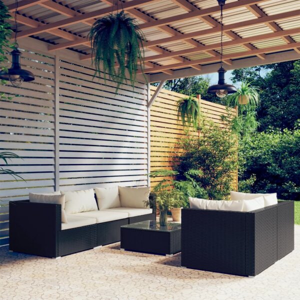 vidaXL 6-tlg. Garten-Lounge-Set mit Kissen Poly Rattan Schwarz