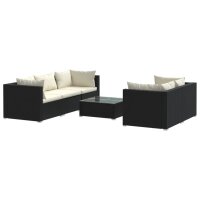 vidaXL 6-tlg. Garten-Lounge-Set mit Kissen Poly Rattan Schwarz