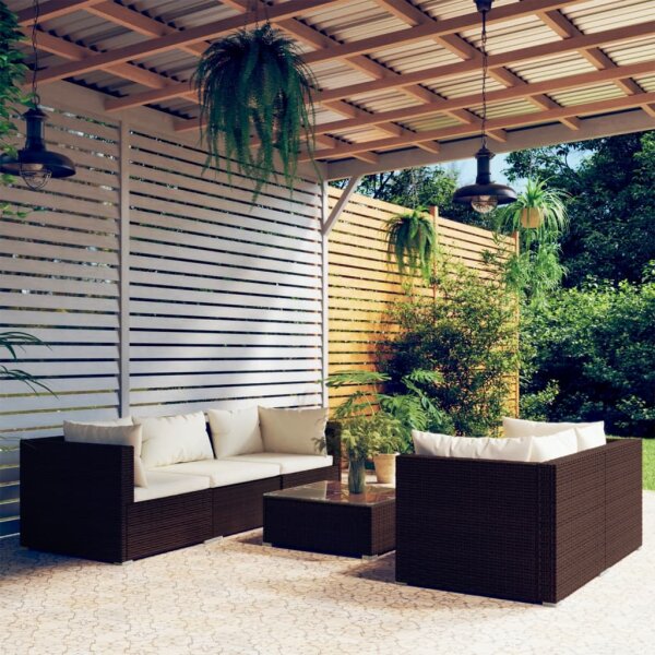 vidaXL 6-tlg. Garten-Lounge-Set mit Kissen Poly Rattan Braun