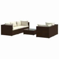 vidaXL 6-tlg. Garten-Lounge-Set mit Kissen Poly Rattan Braun