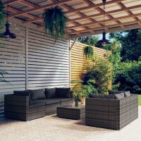vidaXL 6-tlg. Garten-Lounge-Set mit Auflagen Poly Rattan Grau