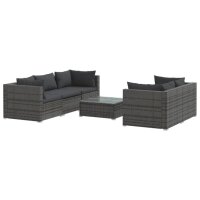 vidaXL 6-tlg. Garten-Lounge-Set mit Auflagen Poly Rattan Grau