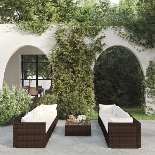 vidaXL 9-tlg. Garten-Lounge-Set mit Kissen Poly Rattan Braun