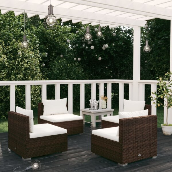 vidaXL 4-tlg. Garten-Lounge-Set mit Kissen Poly Rattan Braun