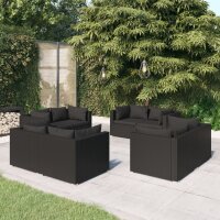 vidaXL 8-tlg. Garten-Lounge-Set mit Kissen Poly Rattan Schwarz