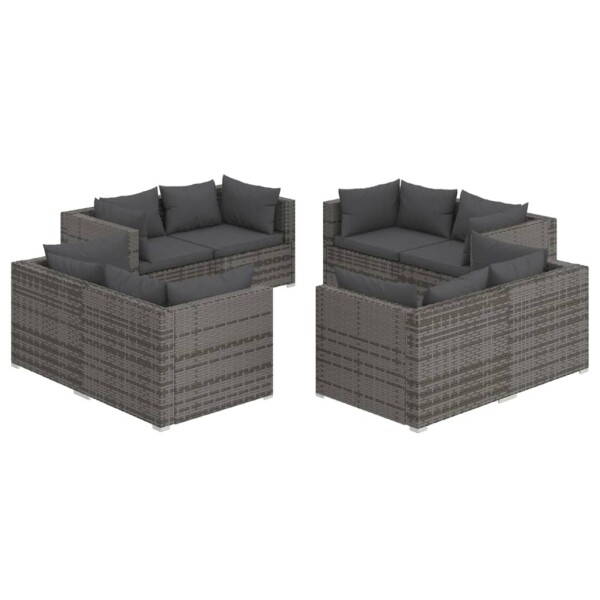 vidaXL 8-tlg. Garten-Lounge-Set mit Kissen Poly Rattan Grau