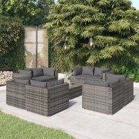 vidaXL 9-tlg. Garten-Lounge-Set mit Kissen Poly Rattan Grau