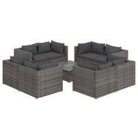 vidaXL 9-tlg. Garten-Lounge-Set mit Kissen Poly Rattan Grau