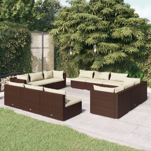 vidaXL 12-tlg. Garten-Lounge-Set mit Kissen Poly Rattan Braun