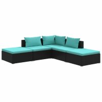 vidaXL 5-tlg. Garten-Lounge-Set mit Kissen Poly Rattan Schwarz