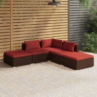 vidaXL 5-tlg. Garten-Lounge-Set mit Kissen Poly Rattan Braun