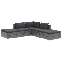 vidaXL 5-tlg. Garten-Lounge-Set mit Kissen Poly Rattan Grau