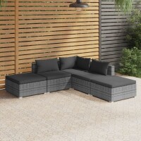 vidaXL 5-tlg. Garten-Lounge-Set mit Kissen Poly Rattan Grau