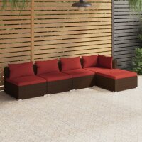 vidaXL 5-tlg. Garten-Lounge-Set mit Kissen Poly Rattan Braun