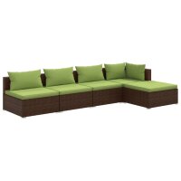 vidaXL 5-tlg. Garten-Lounge-Set mit Kissen Poly Rattan Braun