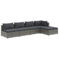 vidaXL 5-tlg. Garten-Lounge-Set mit Kissen Poly Rattan Grau