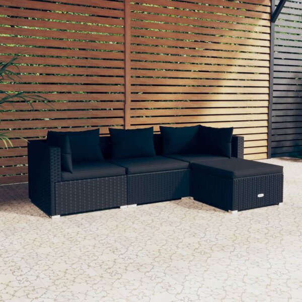 vidaXL 4-tlg. Garten-Lounge-Set mit Kissen Poly Rattan Schwarz