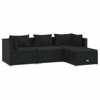 vidaXL 4-tlg. Garten-Lounge-Set mit Kissen Poly Rattan Schwarz