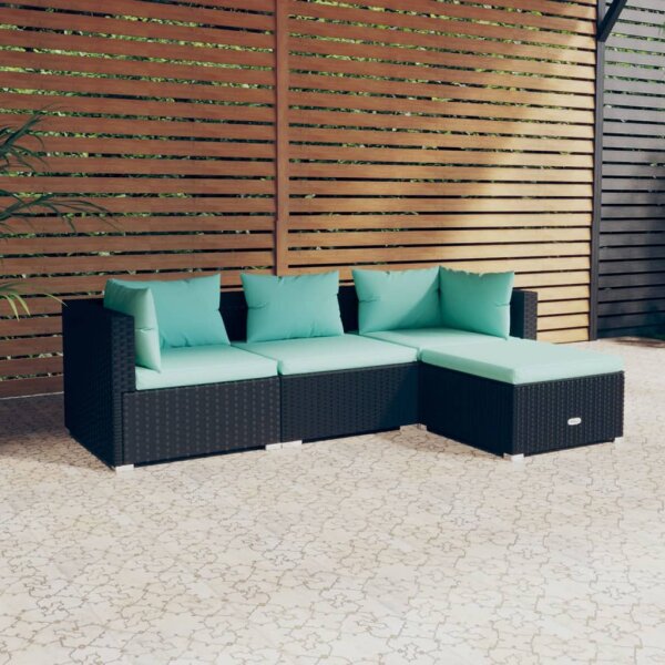 vidaXL 4-tlg. Garten-Lounge-Set mit Kissen Poly Rattan Schwarz