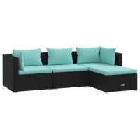 vidaXL 4-tlg. Garten-Lounge-Set mit Kissen Poly Rattan Schwarz