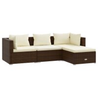 vidaXL 4-tlg. Garten-Lounge-Set mit Kissen Poly Rattan Braun