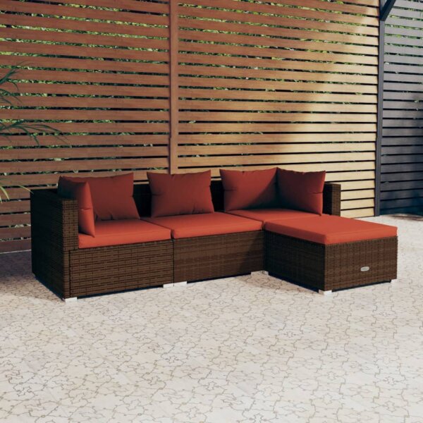 vidaXL 4-tlg. Garten-Lounge-Set mit Kissen Poly Rattan Braun