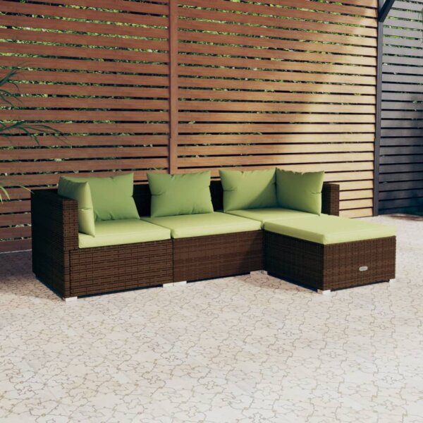 vidaXL 4-tlg. Garten-Lounge-Set mit Kissen Poly Rattan Braun