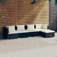 vidaXL 5-tlg. Garten-Lounge-Set mit Kissen Poly Rattan Schwarz