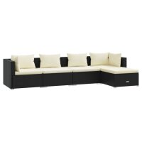 vidaXL 5-tlg. Garten-Lounge-Set mit Kissen Poly Rattan Schwarz