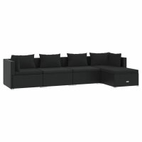 vidaXL 5-tlg. Garten-Lounge-Set mit Kissen Poly Rattan Schwarz