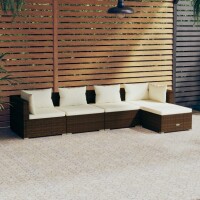 vidaXL 5-tlg. Garten-Lounge-Set mit Kissen Poly Rattan Braun