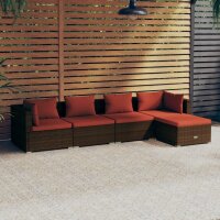 vidaXL 5-tlg. Garten-Lounge-Set mit Kissen Poly Rattan Braun