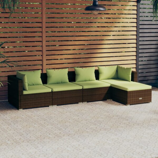 vidaXL 5-tlg. Garten-Lounge-Set mit Kissen Poly Rattan Braun