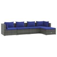 vidaXL 5-tlg. Garten-Lounge-Set mit Kissen Poly Rattan Grau