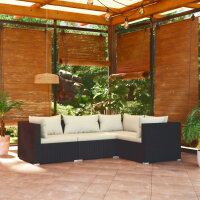 vidaXL 4-tlg. Garten-Lounge-Set mit Kissen Poly Rattan Schwarz