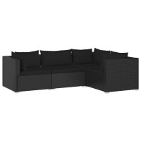 vidaXL 4-tlg. Garten-Lounge-Set mit Kissen Poly Rattan Schwarz