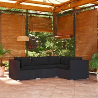 vidaXL 4-tlg. Garten-Lounge-Set mit Kissen Poly Rattan Schwarz