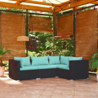 vidaXL 4-tlg. Garten-Lounge-Set mit Kissen Poly Rattan Schwarz