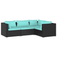 vidaXL 4-tlg. Garten-Lounge-Set mit Kissen Poly Rattan Schwarz