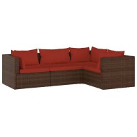 vidaXL 4-tlg. Garten-Lounge-Set mit Kissen Poly Rattan Braun