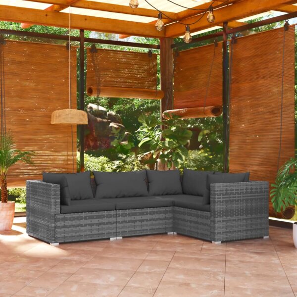 vidaXL 4-tlg. Garten-Lounge-Set mit Kissen Poly Rattan Grau