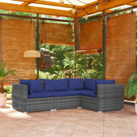 vidaXL 4-tlg. Garten-Lounge-Set mit Kissen Poly Rattan Grau