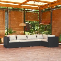 vidaXL 5-tlg. Garten-Lounge-Set mit Kissen Poly Rattan Schwarz