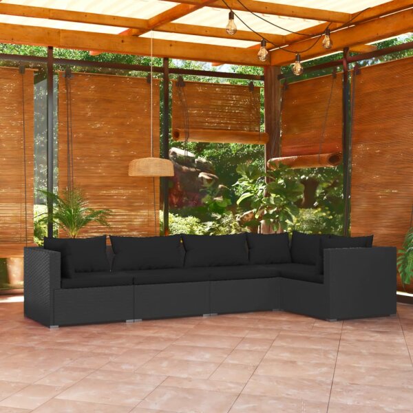 vidaXL 5-tlg. Garten-Lounge-Set mit Kissen Poly Rattan Schwarz