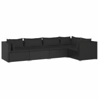 vidaXL 5-tlg. Garten-Lounge-Set mit Kissen Poly Rattan Schwarz