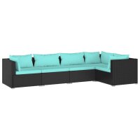 vidaXL 5-tlg. Garten-Lounge-Set mit Kissen Poly Rattan Schwarz