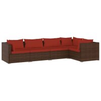 vidaXL 5-tlg. Garten-Lounge-Set mit Kissen Poly Rattan Braun